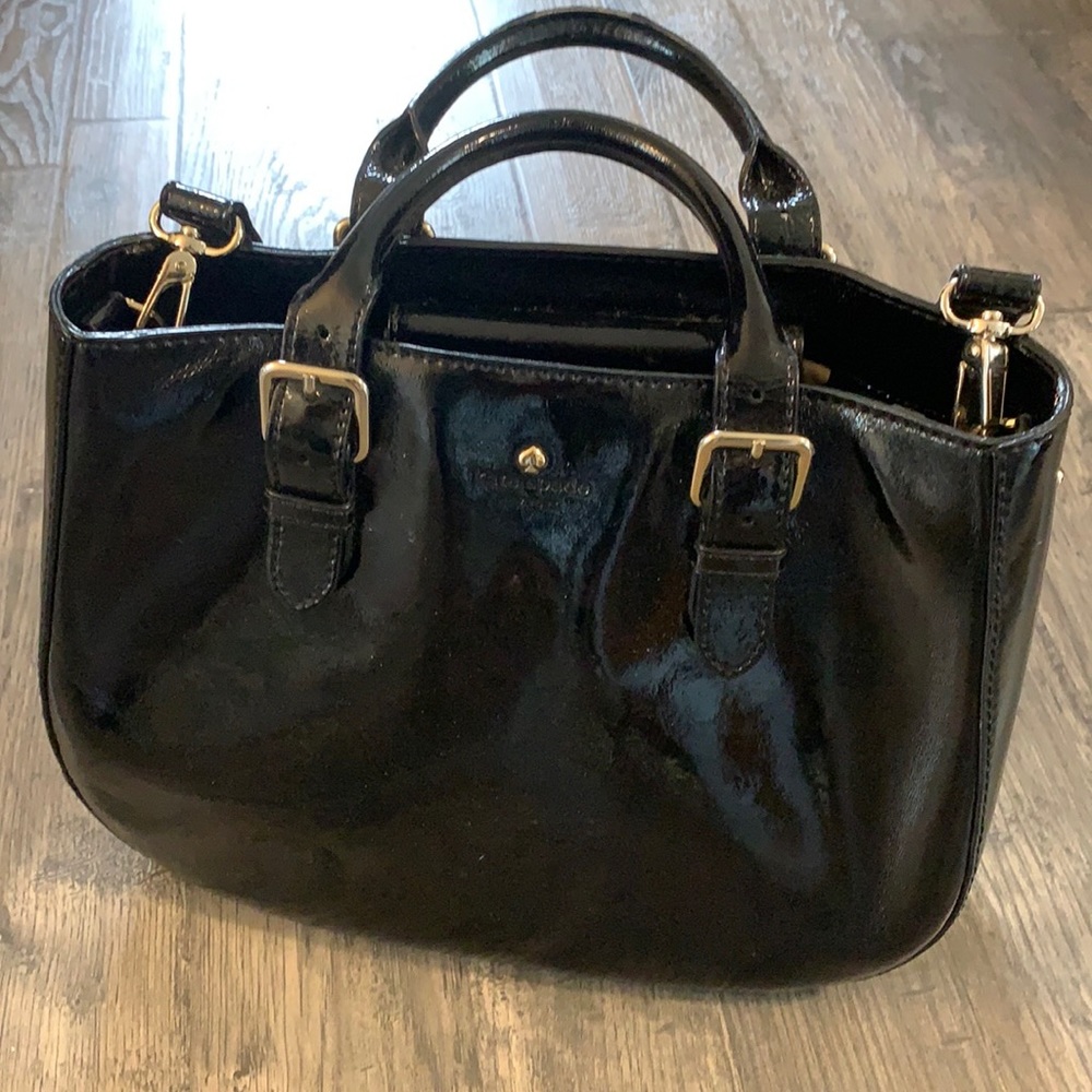 Kate Spade Black Patent leather shoulder bag with polka dot lining